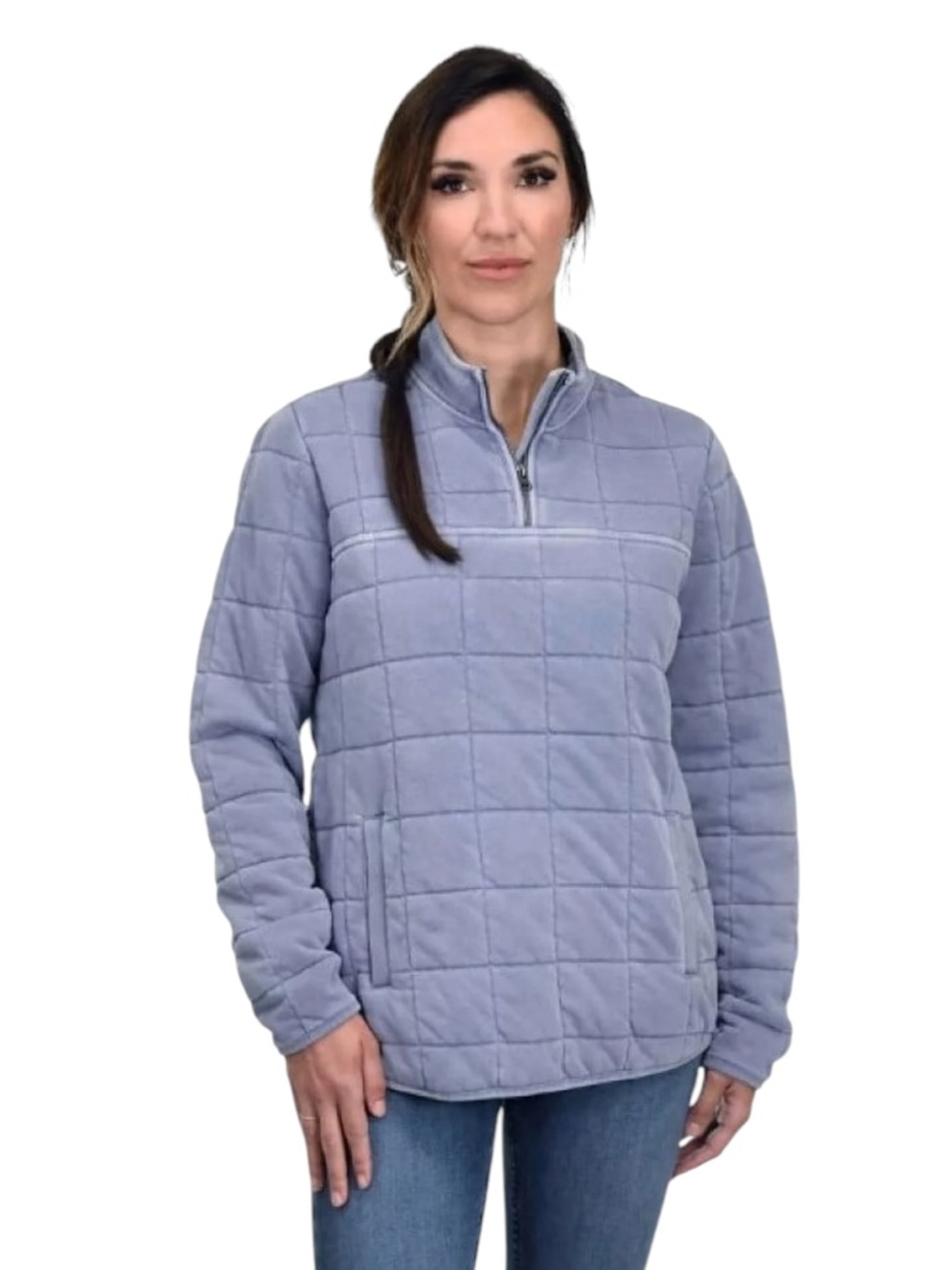 Ridgecut Toughwear ($65) Periwinkle Cotton Blend Quilted 1/4 Zip - PTP 28